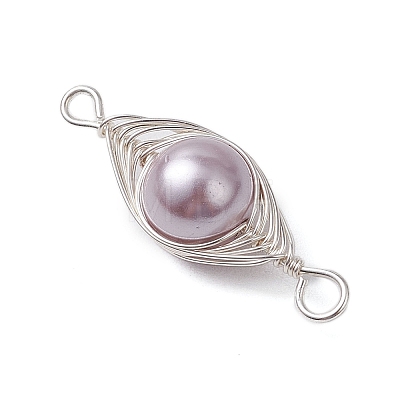 Copper Wire Wrapped Shell Pearl Connector Charms PALLOY-JF03114-02-1