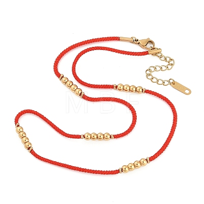 Ion Plating(IP) 304 Stainless Steel Round Beaded Nylon Cord Necklaces for Women NJEW-P320-15G-02-1