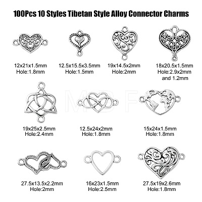 100Pcs 10 Styles Tibetan Style Alloy Connector Charms TIBE-CJ0001-27-1