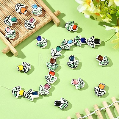 11Pcs 11 Colors Handmade Porcelain Bright Glazed Beads PORC-YW0001-86-1