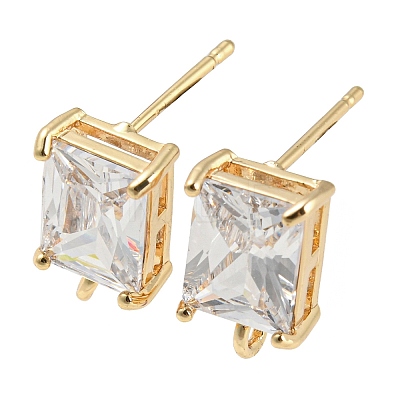 Brass with Cubic Zirconia Stud Earring Findings X-KK-Q789-14G-1