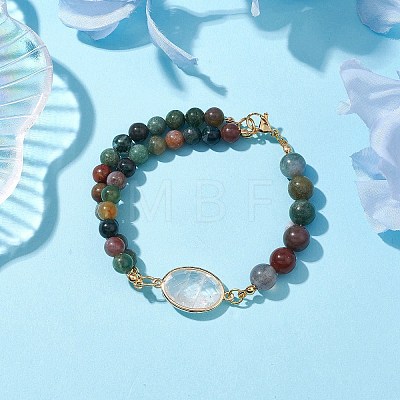 Round Natural Indian Agate Beaded Bracelets BJEW-JB10543-1