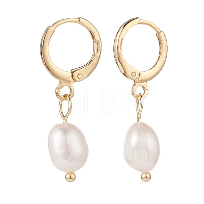 Natural Pearl Dangle Hoop Earrings EJEW-JE04964-1