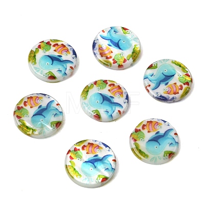 Ocean Printed Natural Freshwater Shell Flat Round Beads SHEL-A006-13K-1