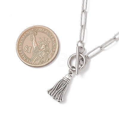 Alloy Tassel Pendant 304 Stainless Steel Paperclip Chain OT Necklaces NJEW-JN05879-1