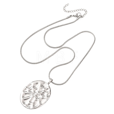 304 Stainless Steel Textured Oval Pendant Necklaces for Women NJEW-C117-01B-P-1