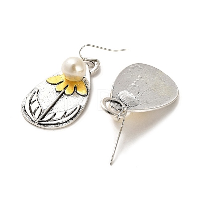 Teardrop with Flower Plastic Imitation Pearl Dangle Earrings EJEW-G370-03AS-1