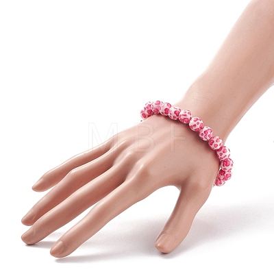 Leopard Print Resin Round Beaded Stretch Bracelet for Women BJEW-JB08490-1