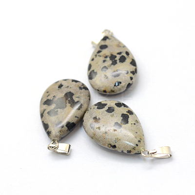 Teardrop Natural Dalmatian Jasper Pendants G-Q368-23-1