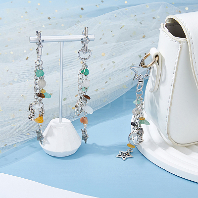 3Pcs Star & Moon Alloy & Gemstone Chips Pendant Decorations BJEW-DC0001-31-1