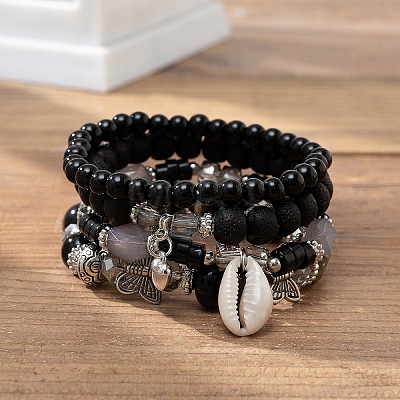 Bohemian Vacation Style Glass Beaded Stackable Stretch Bracelets Set for Women OG4119-2-1