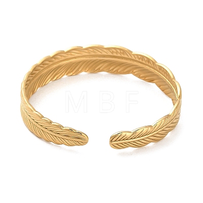 304 Stainless Steel Feather Cuff Bangles BJEW-G694-01G-1