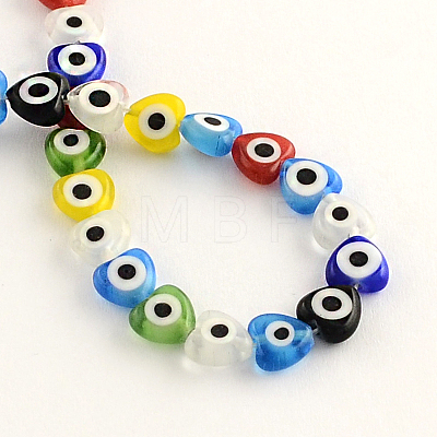 Heart Handmade Evil Eye Lampwork Beads Strands X-LAMP-R116-01-1