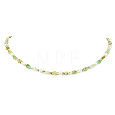 Natural Chalcedony Teardrop and Round White Shell Pearl Beaded Necklaces NJEW-JN06246-01-1