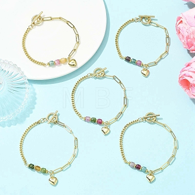 Brass Heart Charm Bracelets BJEW-JB13612-1