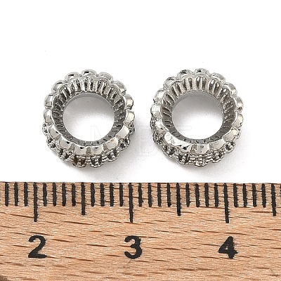 Flower Brass Clear Cubic Zirconia European Beads KK-D228-24P-1