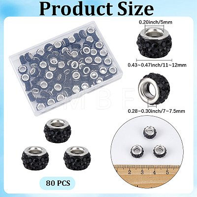 Handmade Polymer Clay Rhinestone European Large Hole Beads with Silver Color Plated Brass Cores FPDL-PA0001-02D-1