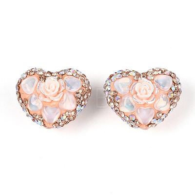 Heart Shape Polymer Clay Pave Rhinestone Beads RB-T018-03D-1