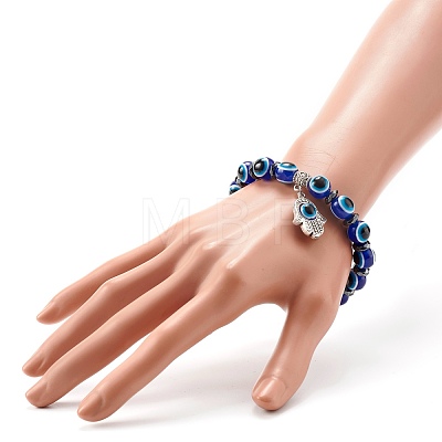Evil Eye Resin Beads Stretch Bracelet for Girl Women X-BJEW-JB06762-01-1