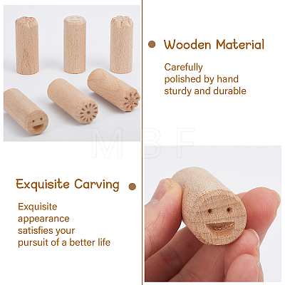 CHGCRAFT 6Pcs 6 Styles Round Wooden Traditional Chinese Moon Cake Molds AJEW-CA0004-23-1