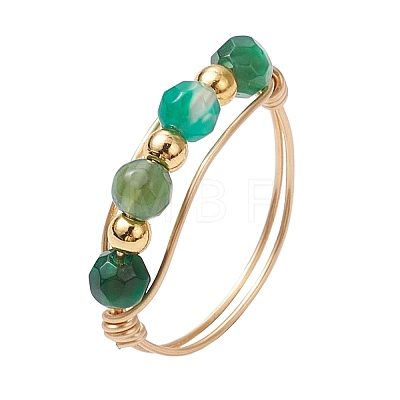 Round Natural Agate Beads Finger Rings RJEW-JR00805-1