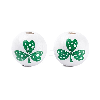 Saint Patrick's Day Theme Spray Painted Natural Wood Beads WOOD-C010-01-1