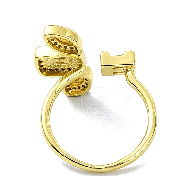 Brass with Cubic Zirconia Open Cuff Ring RJEW-B051-07G-1