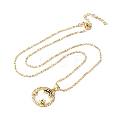 Brass Pave Cubic Zirconia Ring with Star & Moon Pendant Necklaces for Women NJEW-S429-02G-03-1