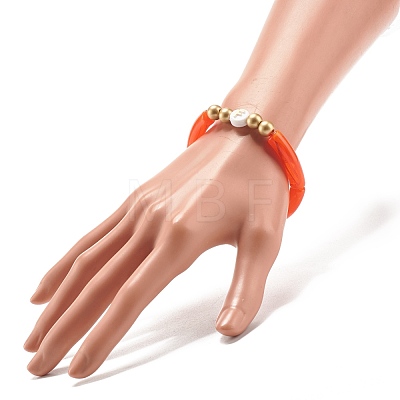 Imitation Gemstone Acrylic Curved Tube Beaded Stretch Bracelet BJEW-JB07965-1