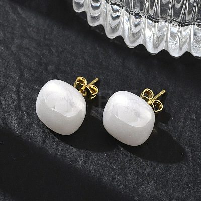 Brass & ABS Plastic Imitation Pearl Stud Earrings for Women PL-CBA760A-03A-G02-1