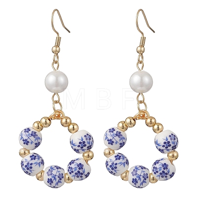 Printed Porcelain Round Dangle Earrings EJEW-JE06838-1