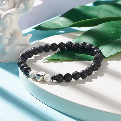 Natural Howlite & Lava Rock Round Beaded Bracelets Set with Yin Yang BJEW-JB07644-01-1