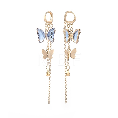 4 Pairs 4 Color Glass Butterfly Dangle Hoop Earrings with Clear Cubic Zirconia EJEW-TA00153-1