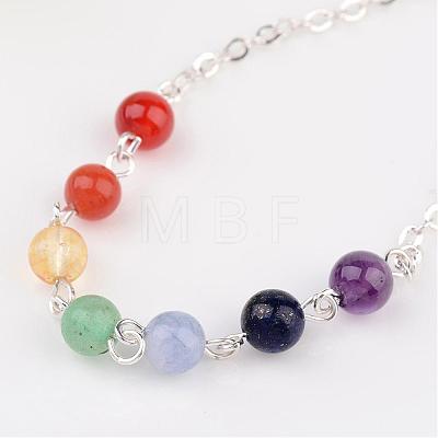 Chakra Jewelry Natural Gemstone Round Bead Link Bracelets BJEW-JB02275-1