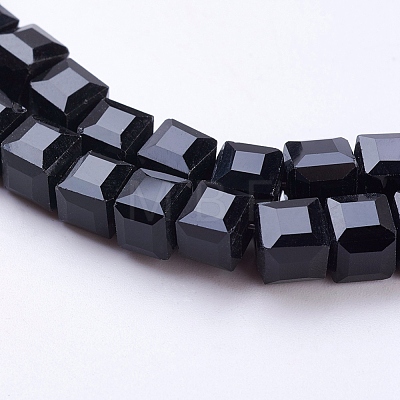 Faceted Black Glass Cube Bead Strands X-GLAA-R041-6x6mm-20-1