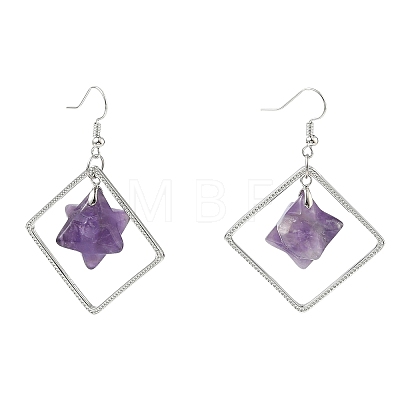 Rhombus Brass Dangle Earrings EJEW-D360-01P-1
