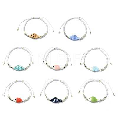 Dyed Natural Malaysia Jade & Handmade Porcelain & Seed Beaded Adjustable Bracelets for Women BJEW-JB14029-1