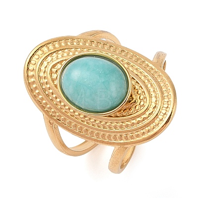 Oval Natural Amazonite Finger Rings RJEW-Z057-14G-04-1