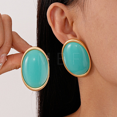 Alloy Resin Oval Stud Earrings FS-WG2D521-03-1