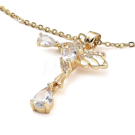 Bird Brass Micro Pave Cubic Zirconia Pendant Necklaces NJEW-E105-20KCG-1