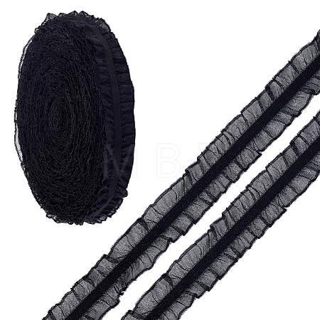Polyester Elastic Pleated Lace Ribbon OCOR-WH0036-70A-1