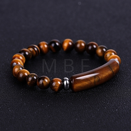 Natural Tiger Eye Curved Rectangle Beaded Stretch Bracelet PW-WG67660-02-1