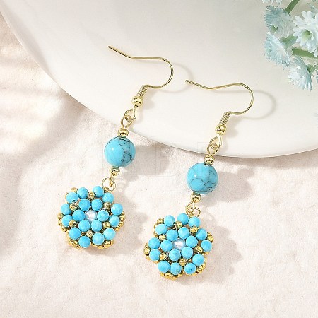Natural Magnesite & Synthetic Turquoise and Shell Pearl Braided Dangle Earrings EJEW-MZ00789-01-1