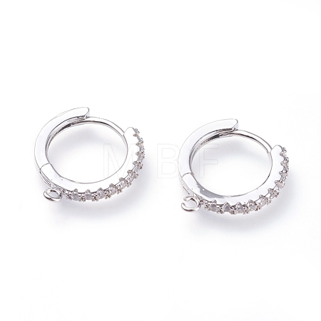 Brass Micro Pave Cubic Zirconia Huggie Hoop Earring Findings ZIRC-G156-07P-1