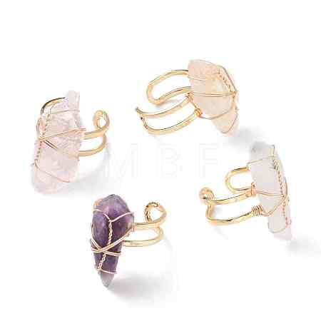 Roungh Raw Natural Gemstone Wire Wrapped Open Cuff Rings for Girl Women RJEW-JR00429-1