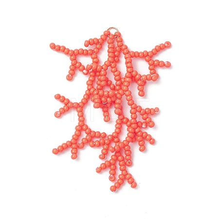 Handmade Glass Seed Beaded Coral Pendants PALLOY-MZ00765-01-1