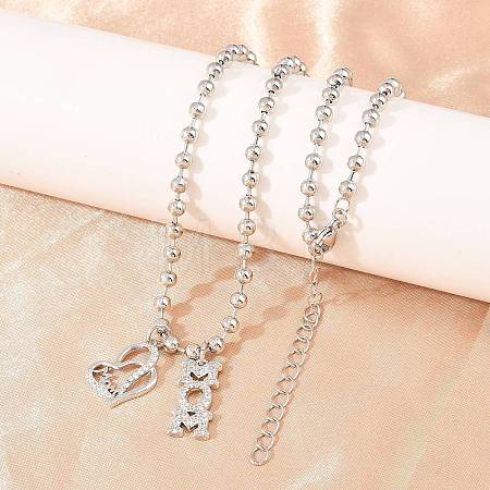Mother's Day Brass Micro Pave Clear Cubic Zirconia Mom Heart Pendant Necklaces for Women NJEW-A071-06B-P-1