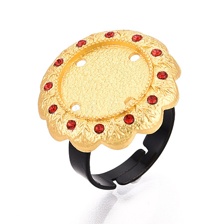 Adjustable Flower Alloy & Iron Rhinestone Bezel Cup Ring Base with Rotatable Tray MAK-T012-03G-1