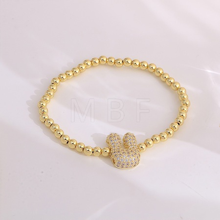 Brass Micro Pave Clear Cubic Zirconia Beaded Stretch Bracelets for Women FS-WGB95F4-06-1