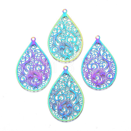 Ion Plating(IP) 201 Stainless Steel Filigree Pendants X-STAS-T057-57-1